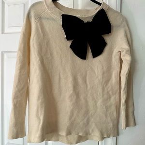 Kate Spade New York Cream Ivory Holiday Sweater Black Bow